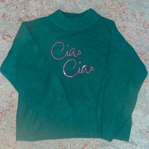 Women’s Green “Ciao Ciao” in pink sequins, mock neck sweater - size Large